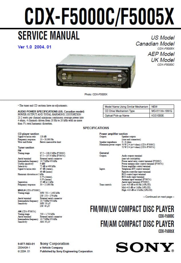 CDX-F5000C, CDX-F5005X Ver.1.0